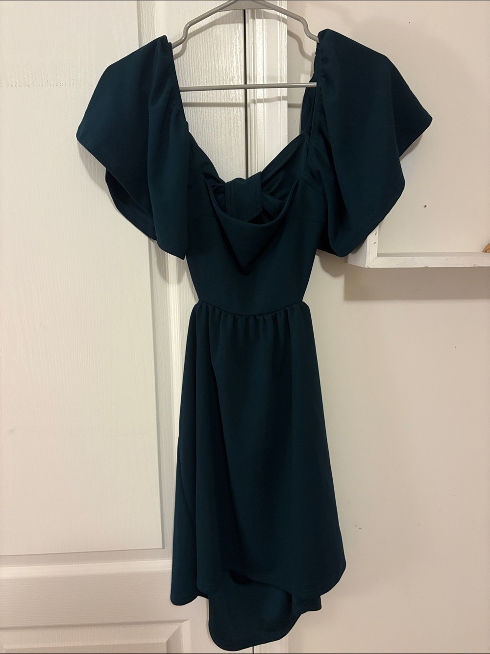 Altard State Teal Tie-Back Mini Dress with Ruffle Sleeves